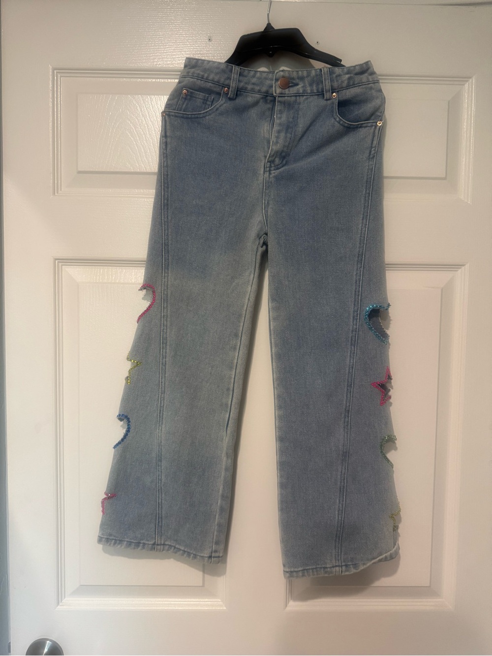 Light Wash Blue girl’s Jeans with Rainbow Embellishments